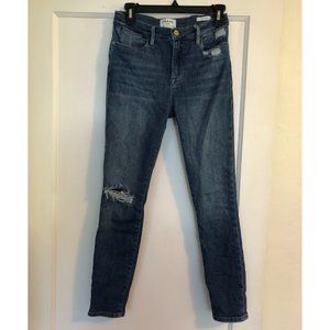 FRAME Womens distressed high rise skinny jeans